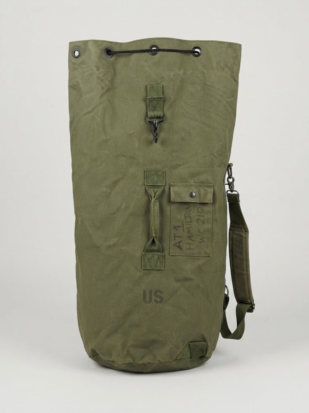 Vintage US Navy Seabag Military Sea Bag Olive Drab Green Named 35